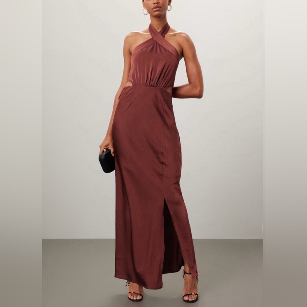 NWT MINKPINK Finlay Halter Gown with Split in Clay- Small